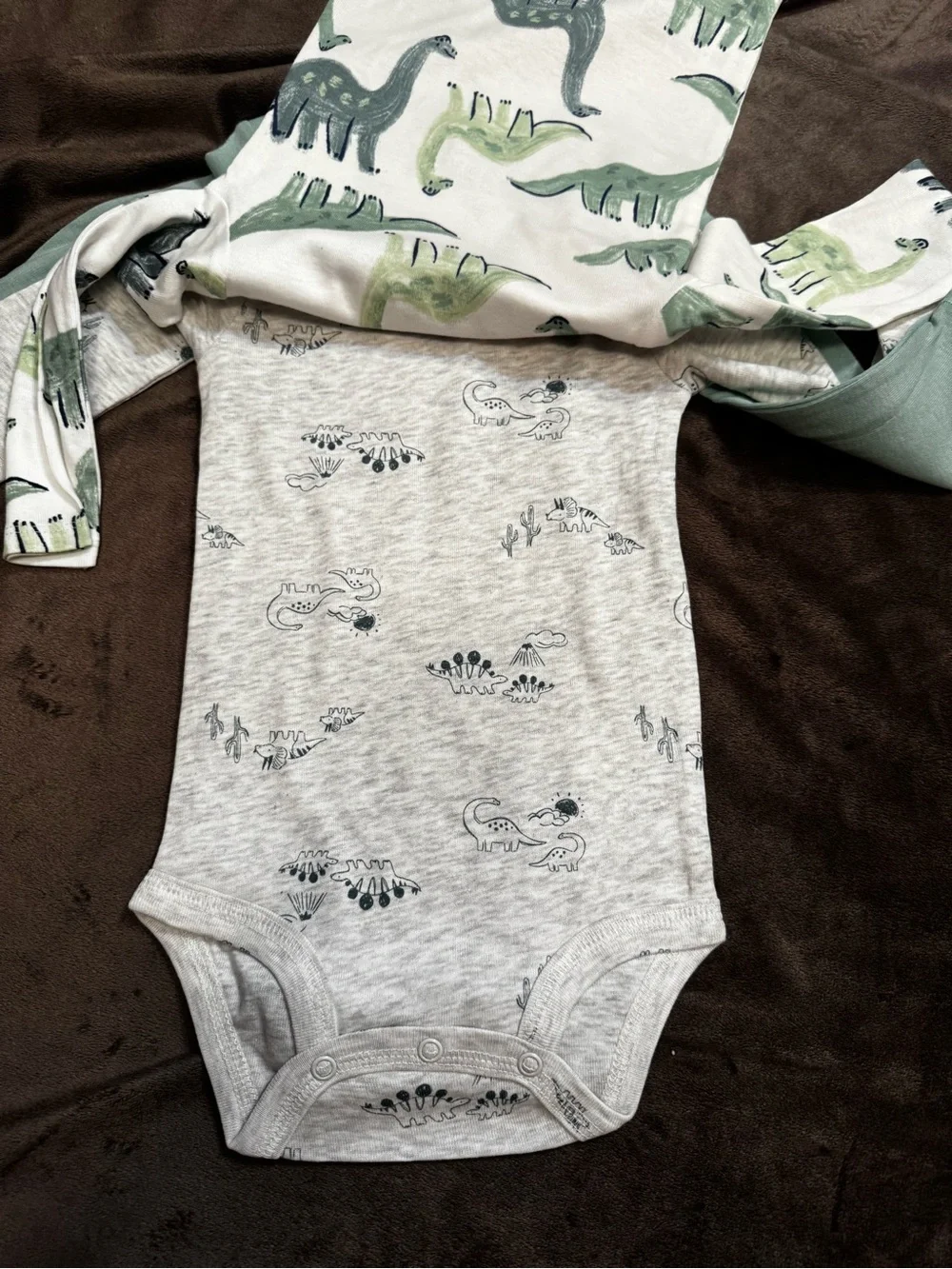 Carter's White One-Piece Set with Green Dino Print (3 Pack)